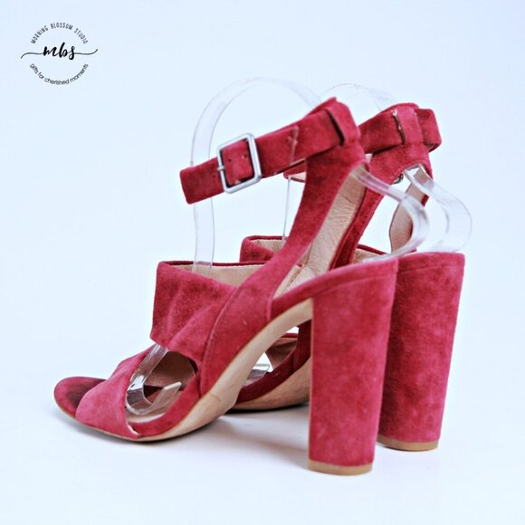 Madewell Octavia Leather Ankle Strap Heeled Sandals Red Women 9 - Picture 5 of 16